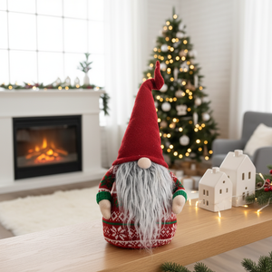 Muñeco Gnomo Navideño Disponible como Muestra, con Gorro de Punto a Rayas y Bastón de Caramelo, Decoración de Peluche - Product Image 1