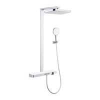 Ensemble de douche thermostatique moderne en laiton brossé avec pommeau de douche à jet doux, barre de massage coulissante et fixation murale