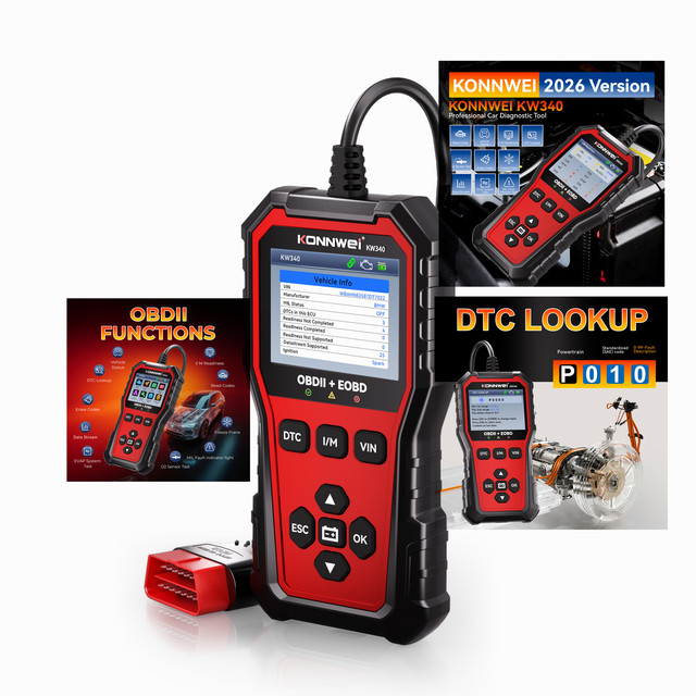 Professional Automotive Diagnostic Tool KW340 Original KONNWEI Scanner Engine Analyzer OBD2 Scanner with Universal Car