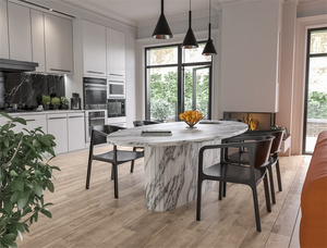 Juego de mesa de comedor de mármol arabescato italiano de lujo moderno para personas, cocina ovalada grande, mesa de comedor de piedra alta, <span class=keywords><strong>muebles</strong></span> de sala de estar - Product Image 4
