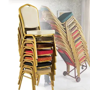 Hotsale Gold Red Stackable Metal Fabric Wedding Event Hotel Conference Chairs Aluminum Vip Hall Banquet Chair For Events Banquet