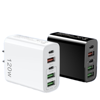 Cargador Eléctrico Inteligente de Carga Rápida Multi-Puerto de 120W, Compatible con Android PD 3.0, Estándar de Enchufe Europeo para Teléfonos Móviles, en Caja