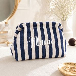 Custom Embroidered Name Cosmetic Pouch Personalized Striped Makeup <b>Bag</b> <b>Bridesmaid</b> <b>Gift</b>, Travel Toiletry <b>Bag</b>, <b>Gift</b> for Her - Product Image 2
