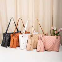 Tas Tote Kulit PU Wanita 2in1 Set Terbaru, Tas Selempang Bahu dengan Dompet, Warna Putih Kasual, Kapasitas Besar, Tas Ponsel
