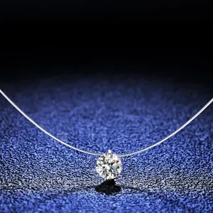 Fine Jewelry 1ct 6.5mm VVS1 Color Round Cut Moissanite Fish Line Necklace Invisible Necklace pendant 925 Silver Women Girl