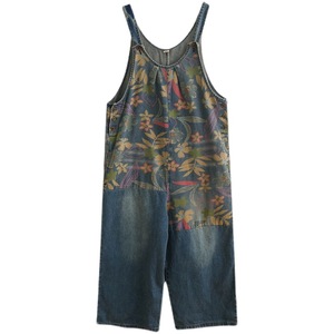 <span class=keywords><strong>Monos</strong></span> vaqueros florales informales Vintage 2025 <span class=keywords><strong>para</strong></span> <span class=keywords><strong>mujer</strong></span>, pantalones Cargo de pierna ancha holgados de talla grande, pantalones largos adelgazantes de retazos - Product Image 5