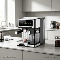 Anbolife - Cafetera Espresso Eléctrica Comercial de 20 Bares, Pantalla Táctil, Caldera de Acero Inoxidable de 1.6L, Jarra de Leche Desmontable, OEM