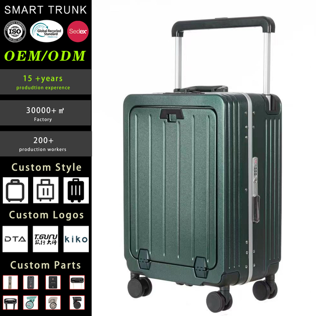 Smart Anti-Scratch PC Aluminium Frame Wide Trolley Luggage Set with Comfortable Cup-Holder USB Type C Charger Carry-On Suitcase