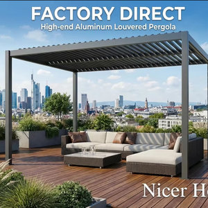 ศาลาพักผ่อนกลางแจ้งกันน้ำ, ศาลาอลูมิเนียมแบบมีมอเตอร์พร้อมรางระบายน้ำสำหรับศาลาในสวน - Product Image 1