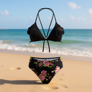 Costume da bagno bikini taglie forti HDJ con stampa floreale, due pezzi, da donna, vita alta, allacciatura all'americana, taglie 42 44 46 48 - Product Image 2