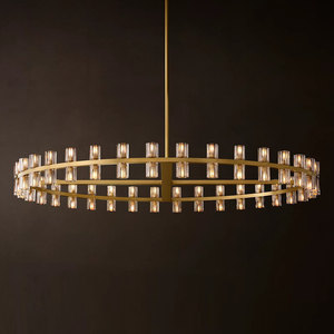 60" Large Circle LED Brass Chandelier Villa Living Room Dining Room Table Big Gold Crystal Round Chandelier - Product Image 1