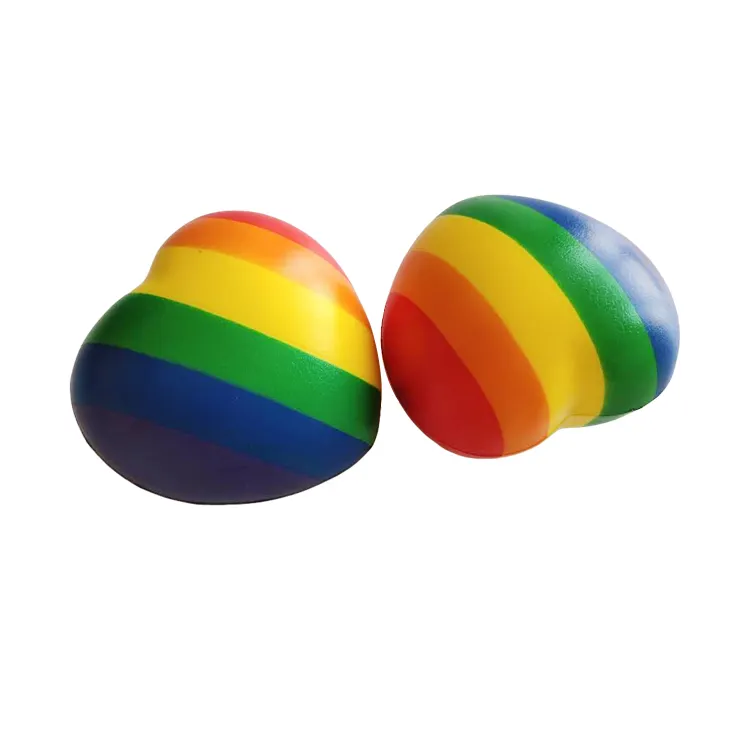 Promotional Kids Toy PU Stress Release Rainbow Heart Shaped Anti Stress Balls Children PU Foam Ball Heart Toy