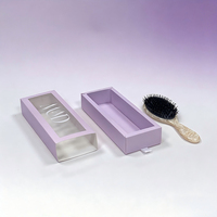 Boîte de rangement de luxe violette écologique de style tiroir avec fenêtre transparente et logo personnalisé en relief pour brosses à cheveux et outils de beauté