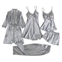 Luxury Satin Bathrobe Set for Women Soft Ladies Sleepwear Elastic Waist Breathable Night Dresses Front Solid Robe Supplies
