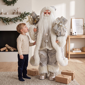 Silver Grey Knit Vest Santa Claus Figure Winter White Noel Doll for Modern Living Room <b>Xmas</b> Decor - Product Image 1