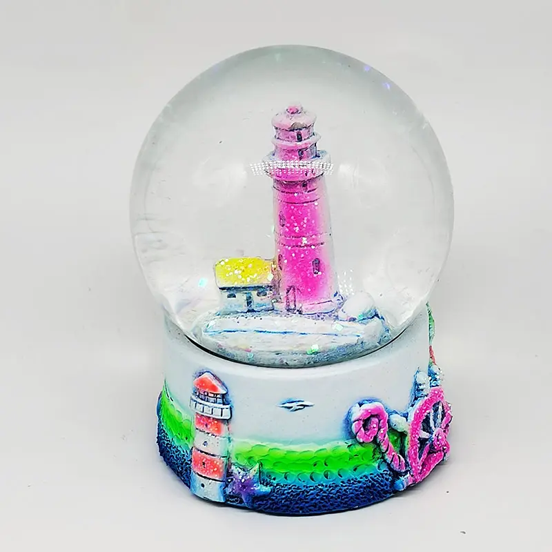 Maine Lighthouse Snow Globe Ocean Life Beach dolphin theme Gift Decor Figurine Animal see shell Glitter Glass water Globe