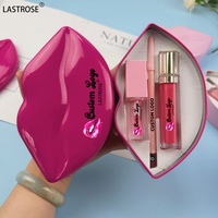Kit de Rouge à Lèvres 3-en-1 : Huile à Lèvres, Gloss Liquide, Crayon Contour des Lèvres Marron, Emballage Rose en Forme de Bouche, Végan, Marque Privée, Ensemble Combo Lèvres