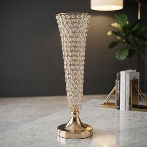 Vase à fleurs en aluminium de luxe avec perles de cristal, pot de fleurs, jardinière, salon, jardin, style américain classique, personnalisé, écologique, durable - Product Image 1