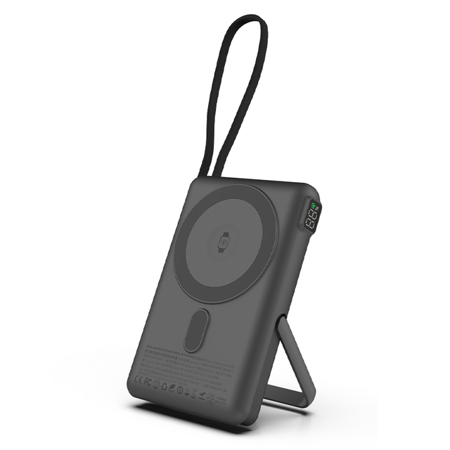 10,000mAh Solid-state Batteries Qi2 Magnetic Power Bank with Built-in Cable Stand 20W PD Quick Charge Wireless & Type-C Outputs