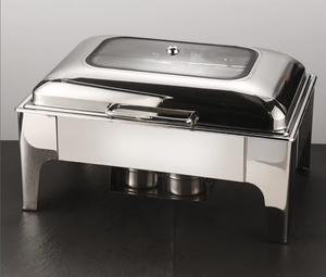 Recipiente rectangular de lujo para calentar comida con tapa de vidrio, bandeja dividida para alimentos, calentador de comida tipo buffet de acero inoxidable para catering de hotel. - Product Image 6