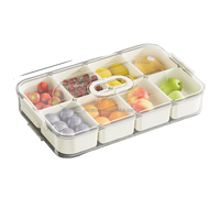 Boîte à snackle portable divisée à 8 grilles Boîte de rangement de snackle de qualité alimentaire Plateau de service alimentaire transparent avec couvercle pour réfrigérateur garde-manger