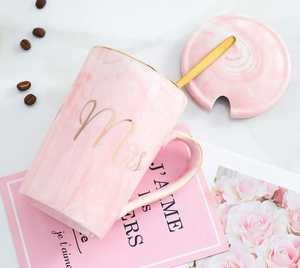 14oz Pink Grey Mr Mrs Souvenir Wedding Gift Couple Lover <b>Reusable</b> Ceramic Marble Coffee Tea <b>Mug</b> - Product Image 4