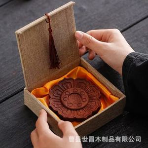 Brûleur d'encens en bois de santal, plateau rond avec insert en cuivre, fait main, pour usage religieux, style moderne et simple - Product Image 4