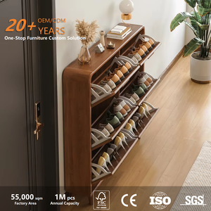 Armoire à chaussures moderne en noyer, ultra-fine, à rabat, 6 étagères, écologique, durable, gain de place, entrée de maison, personnalisable - Product Image 2