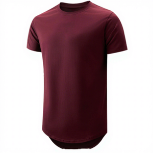 <b>Men's</b> Solid Color <b>Longline</b> <b>T</b>-<b>Shirt</b> O-Neck Short Sleeve Casual Knitted Regular Fit Maroon - Product Image 1