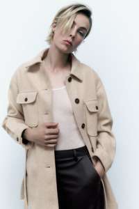 Usine Offre Spéciale Chemise Col Unique Poitrine Droite Ceinture réversible De Femmes De Laine Manteau Veste - Product Image 5