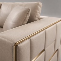 Ensemble de canapés en cuir PU moderne de luxe, style léger et luxueux, 3 places, 2 places, fauteuil, décoration de salon d'hôtel