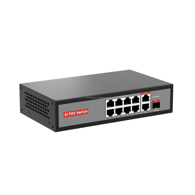 Hot Popular 8*10/100Mbps PoE Network Ethernet Switch 2*10/100/1000Mbps Uplink 1SFP Fiber Optic High Performance 7.2Gbps Capacity