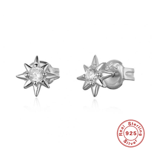 Boucles d'oreilles clous ROXI minimalistes en forme d'étoile octogonale en diamant, argent sterling S925 pour femmes - Product Image 2