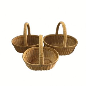 Oval PE Rattan Handwoven Eco-Friendly Multifunction <b>Picnic</b> <b>Basket</b> for Fruit and Egg Storage with Handle - Product Image 3