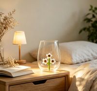 Tasse en verre 3D en forme de fleur, en borosilicate, en forme d'œuf, pour eau, jus, avec fleur intégrée, pour la maison et le bureau