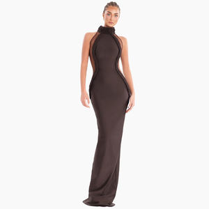 महिला सेलिब्रिटी सेक्सी टैंक ब्राउन बॉडीकॉन ग्रीष्मकालीन मैक्सी लंबी पोशाक पोशाक पोशाक - Product Image 1