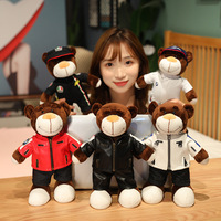 Nouveau moto ours en peluche jouets en peluche ours en peluche avec casque veste vêtements poupées en peluche oreiller doux enfants garçons cadeau de noël
