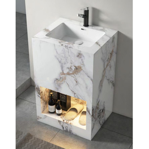 Lavabo con columna de mármol personalizado moderno, lavabo de pie de piedra sinterizada, lavabo independiente de pizarra de <span class=keywords><strong>roca</strong></span> para Baño - Product Image 2