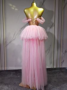 女性用セクシーストラップレスピンクメッシュ2ピースセットプロムガウン誕生日ナイトクラブパーティー歌手ステージパフォーマンスコスチューム - Product Image 6