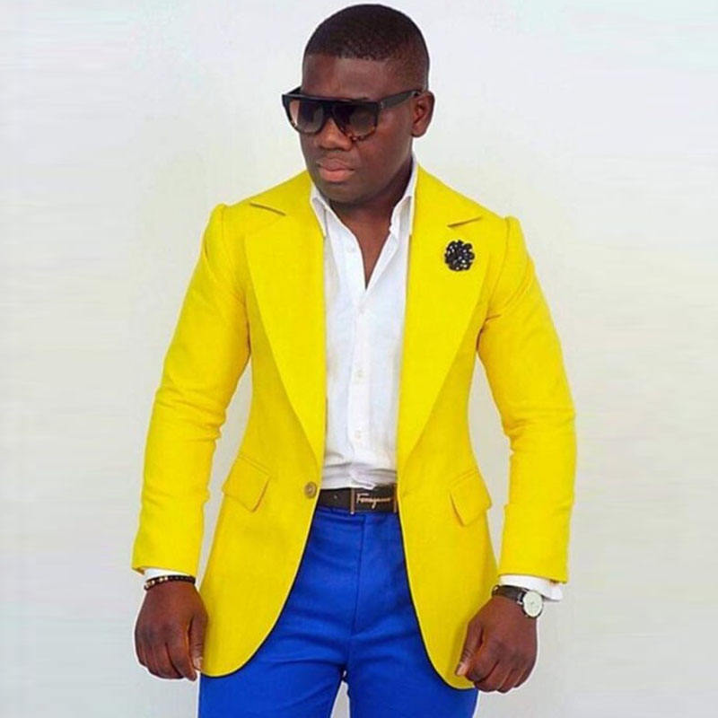Homme Stylé Jaune Et Blanc Habillement Classique Homme Veste Jaune
