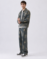 Ensemble veste et pantalon en jean jacquard délavé, brodé, vintage, respirant et décontracté MENGTU, multi-poches