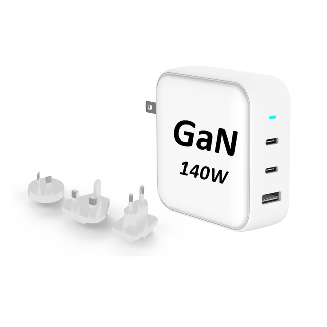 Universal Changeable Plug Smart PD 3.0 QC3.0 2C+1A 3-Port 140W GaN Wall Charger for Mobile Phone & Laptop Travel Adapter