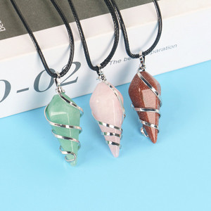 Pendentif en cristal de guérison en gros, pendentif conique en pierre semi-précieuse naturelle à facettes pour bijoux - Product Image 1