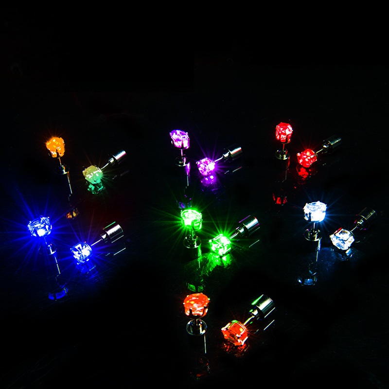 Nightclub Party Led Luminous Earrings Flashing Crown Light Stud Earrings Flashing Earring Accessories for Men and Women