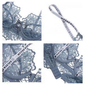 Mutandine Bralette ultrasottili con Logo francese sfoderato con cinturino in stile francese Push up reggiseni e mutandine in pizzo Sexy con ferretto traspirante - Product Image 4
