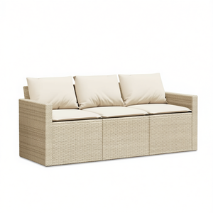 Beige Garden <b>Sofa</b> Three Seat Outdoor Furniture PE Wicker <b>Rattan</b> High Density Foam Cushion Contemporary Design - Product Image 1