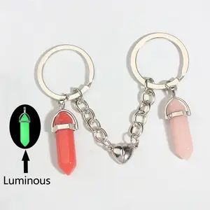New Luminous Crystal Hexagonal Column Love Couple Best Friend Keychain Crystal Couple Pendant Keychain