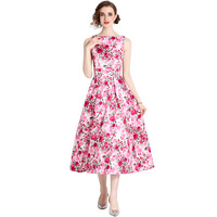Robe longue d'été pour femme, taille haute, imprimée rétro, sans manches, avec taille plissée et jupe évasée, tailles S-XXL