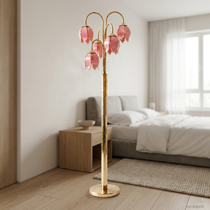 Lámpara de Pie Romántica Francesa con Pétalos de Tulipán de Cristal, Herrajes Metálicos Dorados, Portalámparas E26, Decoración para el Hogar - Product Image 4
