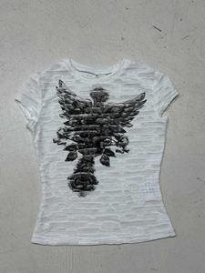 Camiseta texturizada estilo grunge Y2K, corte ajustado, top corto con estampado de calavera sexy estilo urbano - Product Image 5